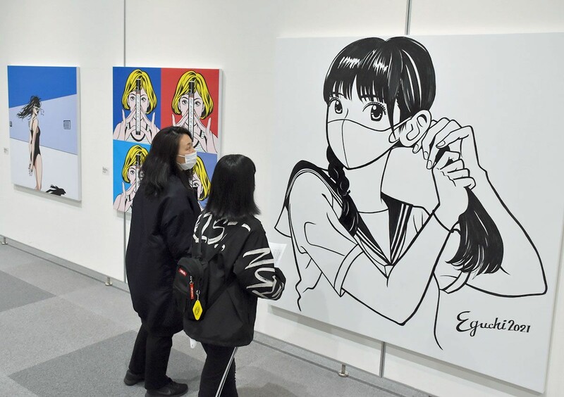 マスク姿の少女 完成 江口寿史イラスト展 なびたび北東北